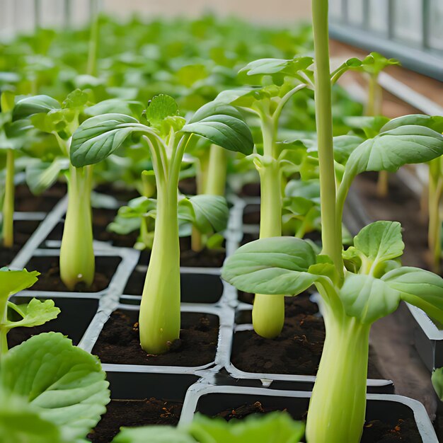 植物の列にサラダのサインが付いている