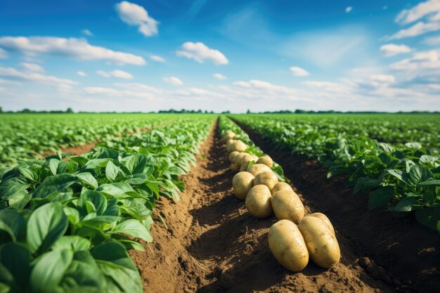 Photo row of potato crops in a green field