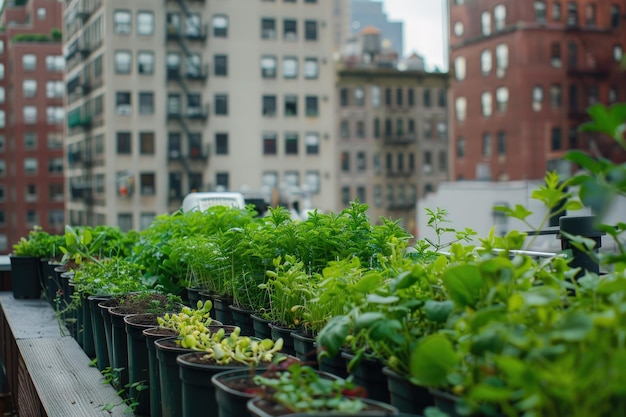 Photo a row of potted plants on a balcony