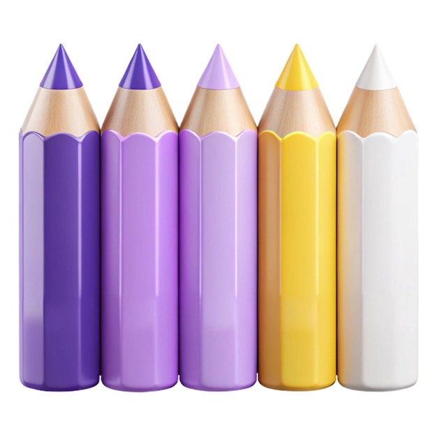a row of purple pencils with yellow and purple tops
