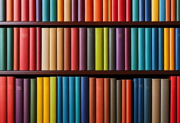 Photo a row of rainbow colored books on a shelf