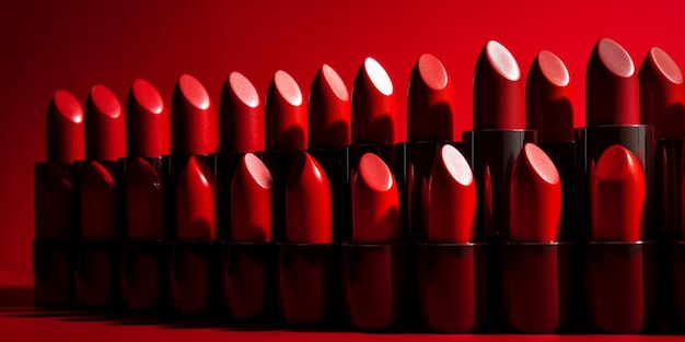 A row of red lipsticks with the word lipstick on them