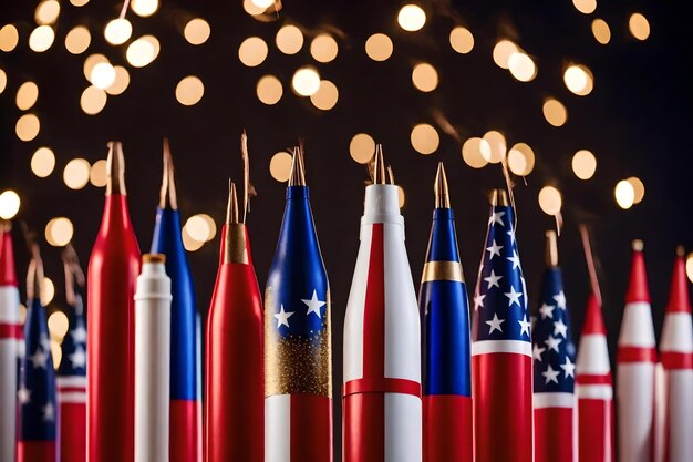 A row of red pencils with stars and stars on the top of them.