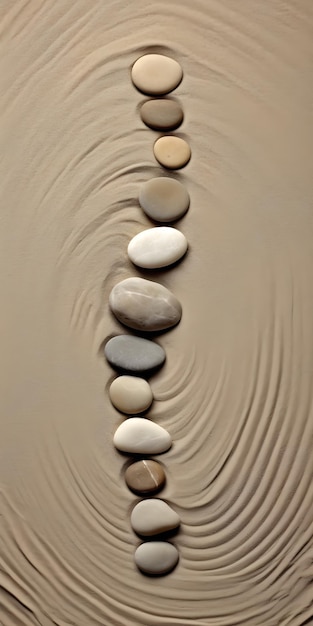 A row of rocks in sand