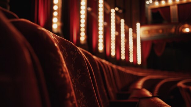 Photo a row of seats in a theater with vibrant red curtains perfect for theaterrelated projects or events