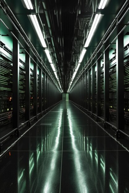 Row of server racks in a modern data center created with generative ai