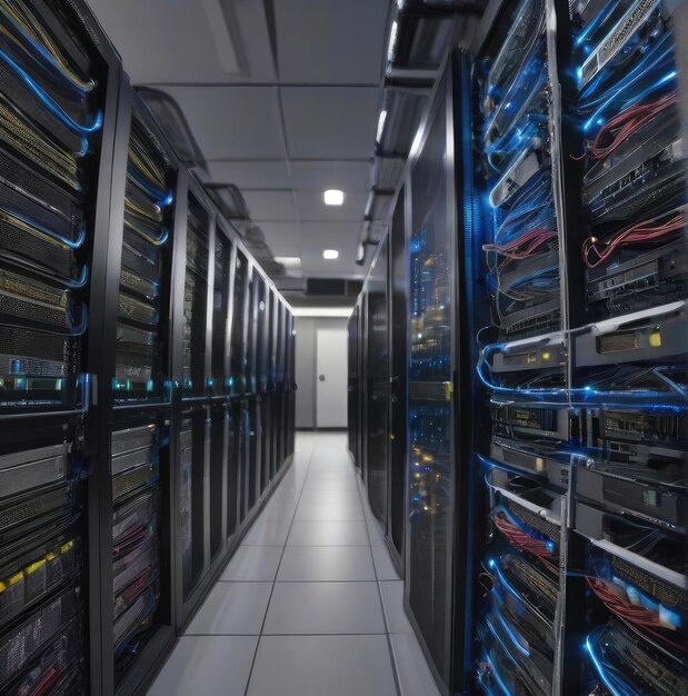 a row of servers in a server room in detailed data center data center datacentre