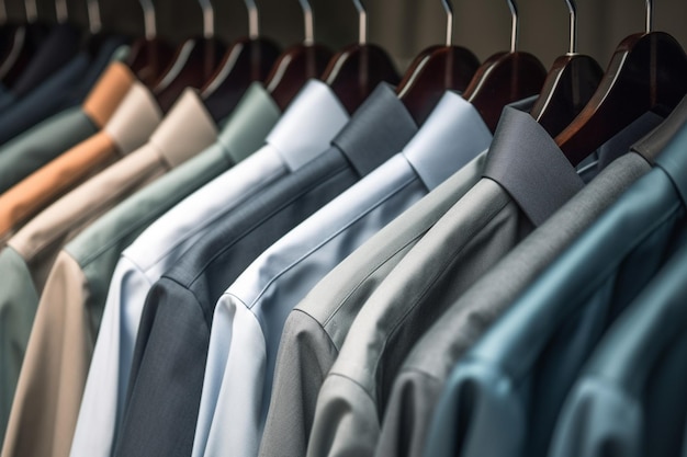 A row of shirts hanging on a rack