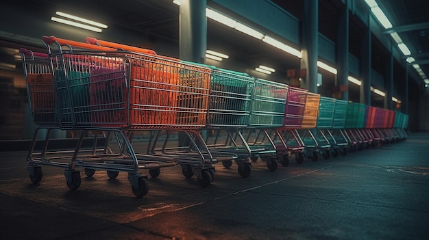 A row of shopping carts in a parking lotgenerative ai