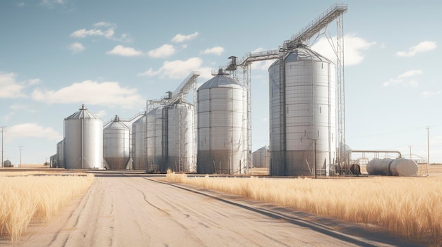 Photo a row of silos with a sky background