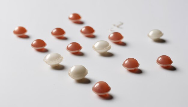 A row of small pearl beads on a white surface