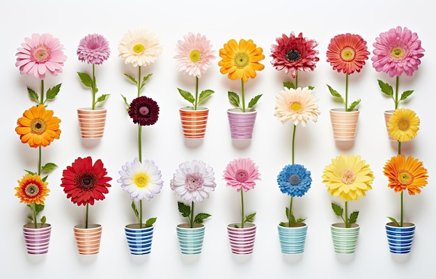 Photo a row of small wooden pots that contain flowers