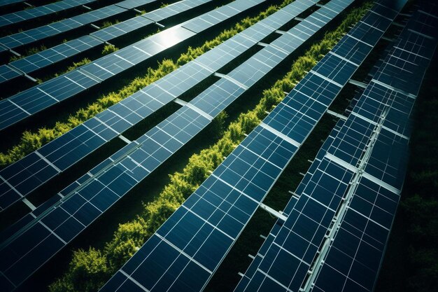 A row of solar panels on a roof.