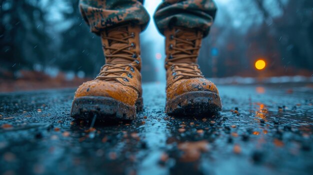 Row of Soldiers Standing at Attention in Camouflage Uniforms During Daylight Training Exercise