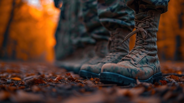 Row of Soldiers Standing at Attention in Camouflage Uniforms During Daylight Training Exercise