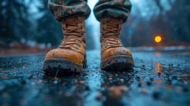 Photo row of soldiers standing at attention in camouflage uniforms during daylight training exercise