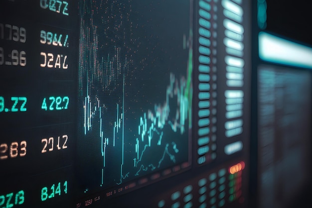 A row of stock market monitors with the numbers 1, 2, 2, 2, 2, 2, and 2 on them.