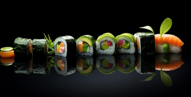 Photo a row of sushi rolls