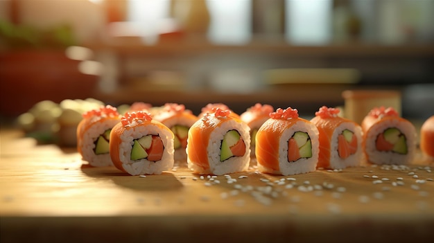 A row of sushi on a table