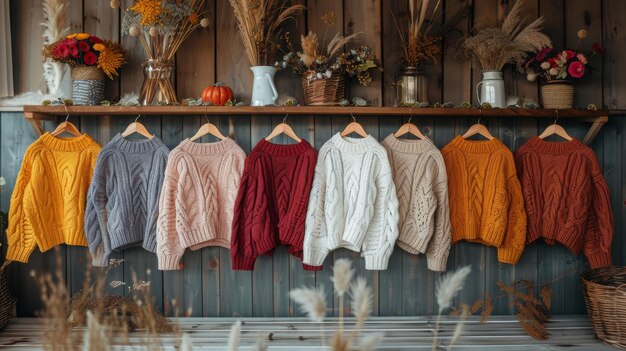 Photo row of sweaters on rack