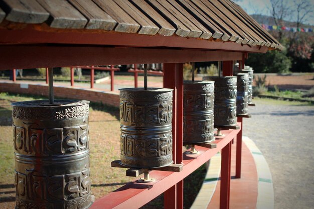 Photo row of temple outside building