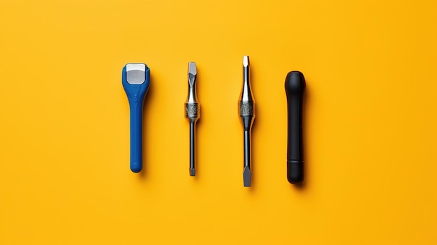 Photo a row of tools on a yellow background