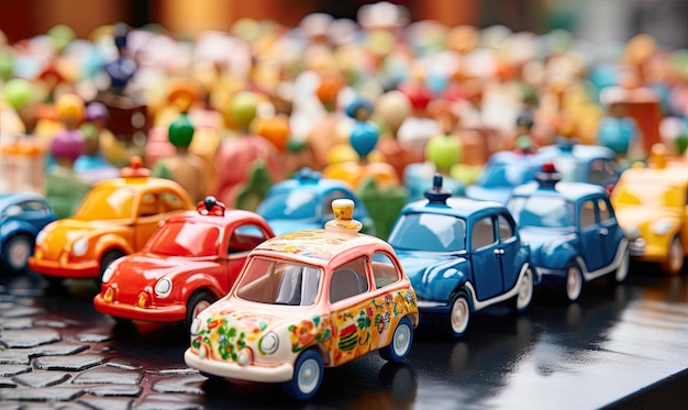 Row of Toy Cars on Table