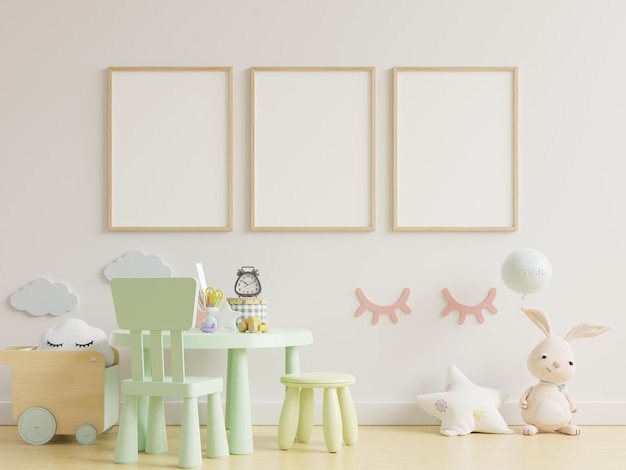 Row of toys on table against wall at home