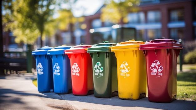 Photo row of trash cans by road