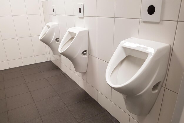 Row of urinals in a public toilet