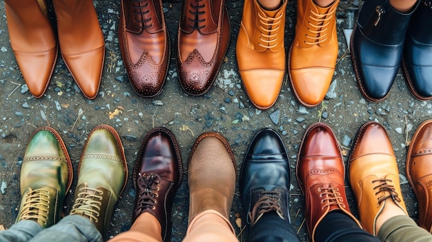 A row of various mens business shoes neatly lined up and ready for action