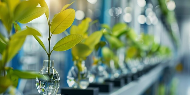 A row of vases with plants in them