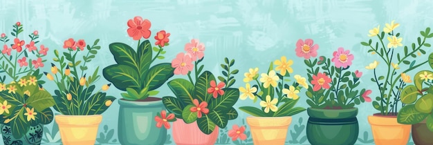 A row of vibrant potted flowers with colorful blooms perfect for adding a touch of nature to any home Generative AI