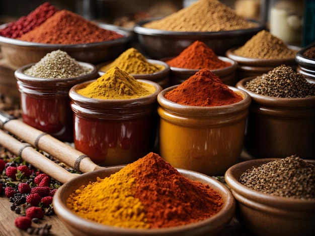 Row of Vibrantly Colored Spices