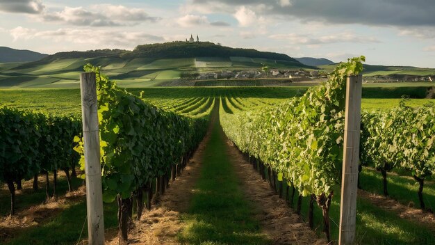 Photo row vine grape in champagne vineyards at montagne de reims countryside village