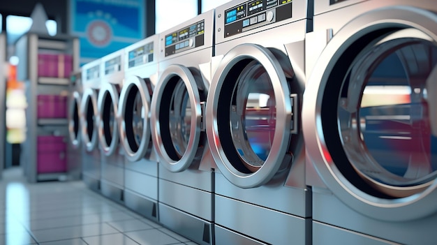 Row of washing machine of laundry business in the public store