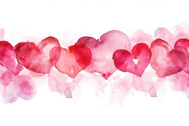 Photo a row of watercolor hearts on a clean white background perfect for valentine39s day cards or romantic designs