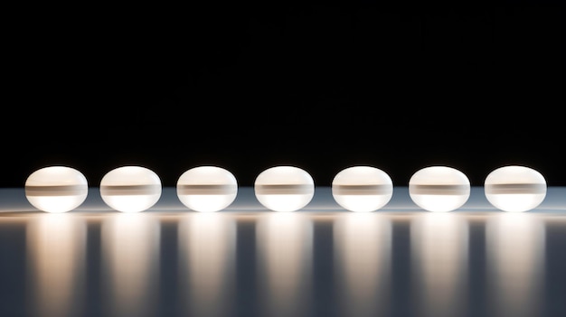 a row of white balls sitting on top of a table