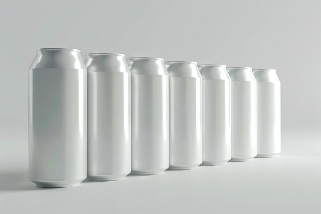 A row of white cans on a white background