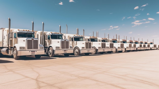 Ряд белого грузовика с голубым небом
