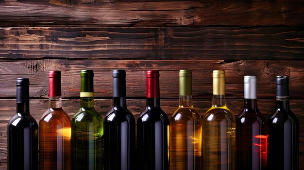 Row of Wine Bottles on Wooden Floor in Wine Cellar