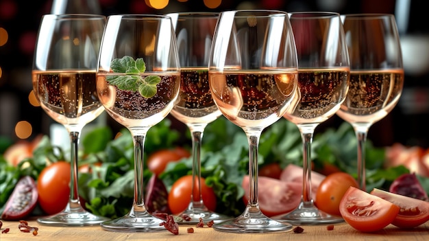 Row of Wine Glasses Filled With Wine