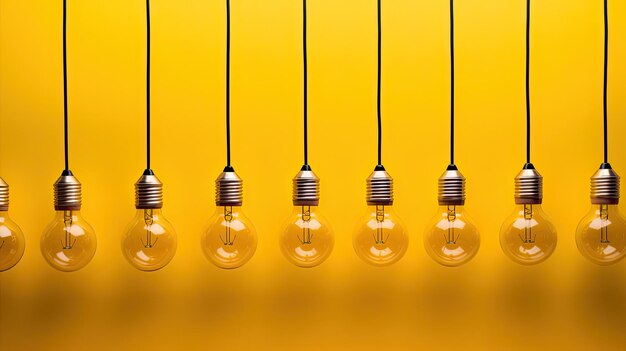 Row yellow background light bulb