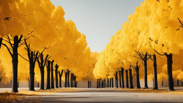 Row of yellow ginkgo tree