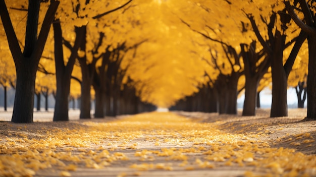 Row of yellow ginkgo tree