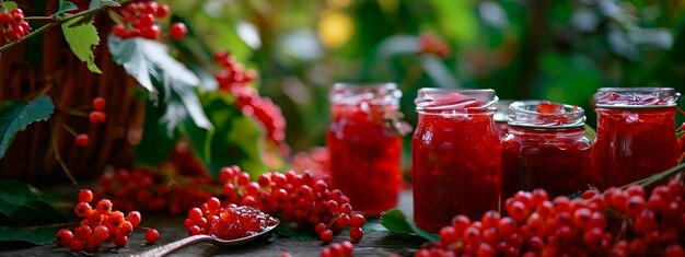 Photo rowan jam in a jar selective focus