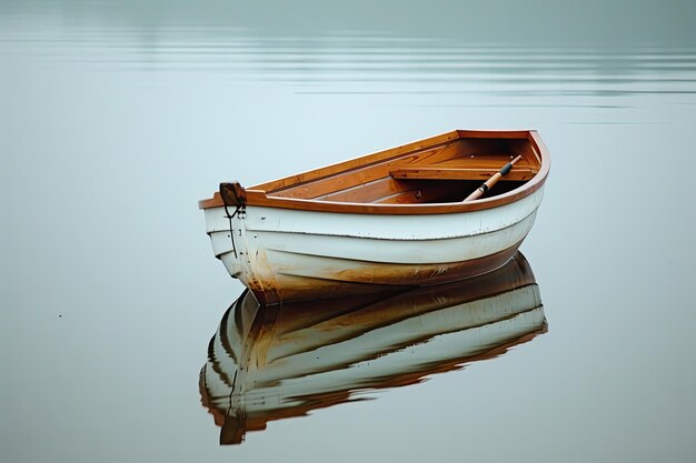 Foto una barca a remi su un lago calmo che riflette il cielo sull'acqua