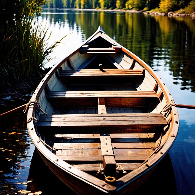 Foto barca a remi vecchia barca a remi tradizionale in legno per il trasporto su stagno o fiume