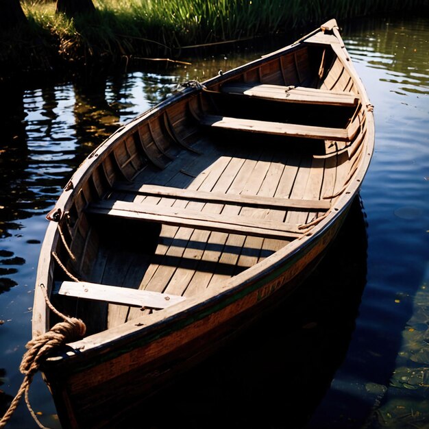 Photo rowboat old traditional wooden rowing boat for transport on pond or river