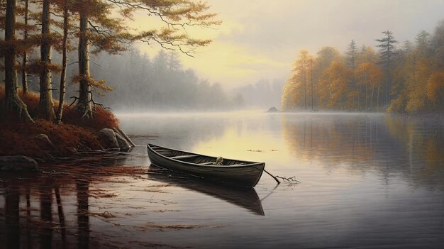 Rowboat in Winter misty landscape